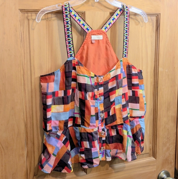 Anthropologie Pilcro Women's Tank Top Blouse Size Medium Abstract Peplum Orange - Picture 8 of 10